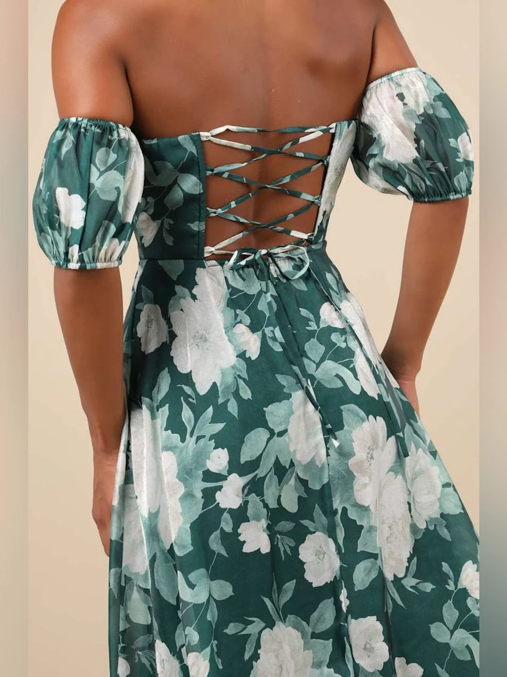 LULUS Floral Off Shoulder Puff Sleeve Lace Up‎ Corset Back Fairycore Dress S